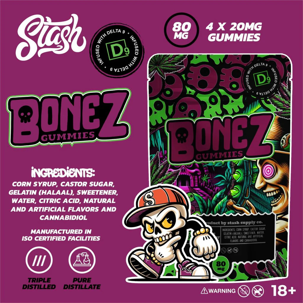 Delta 8 - Stash - Bonez Gummies - 4 x 20mg