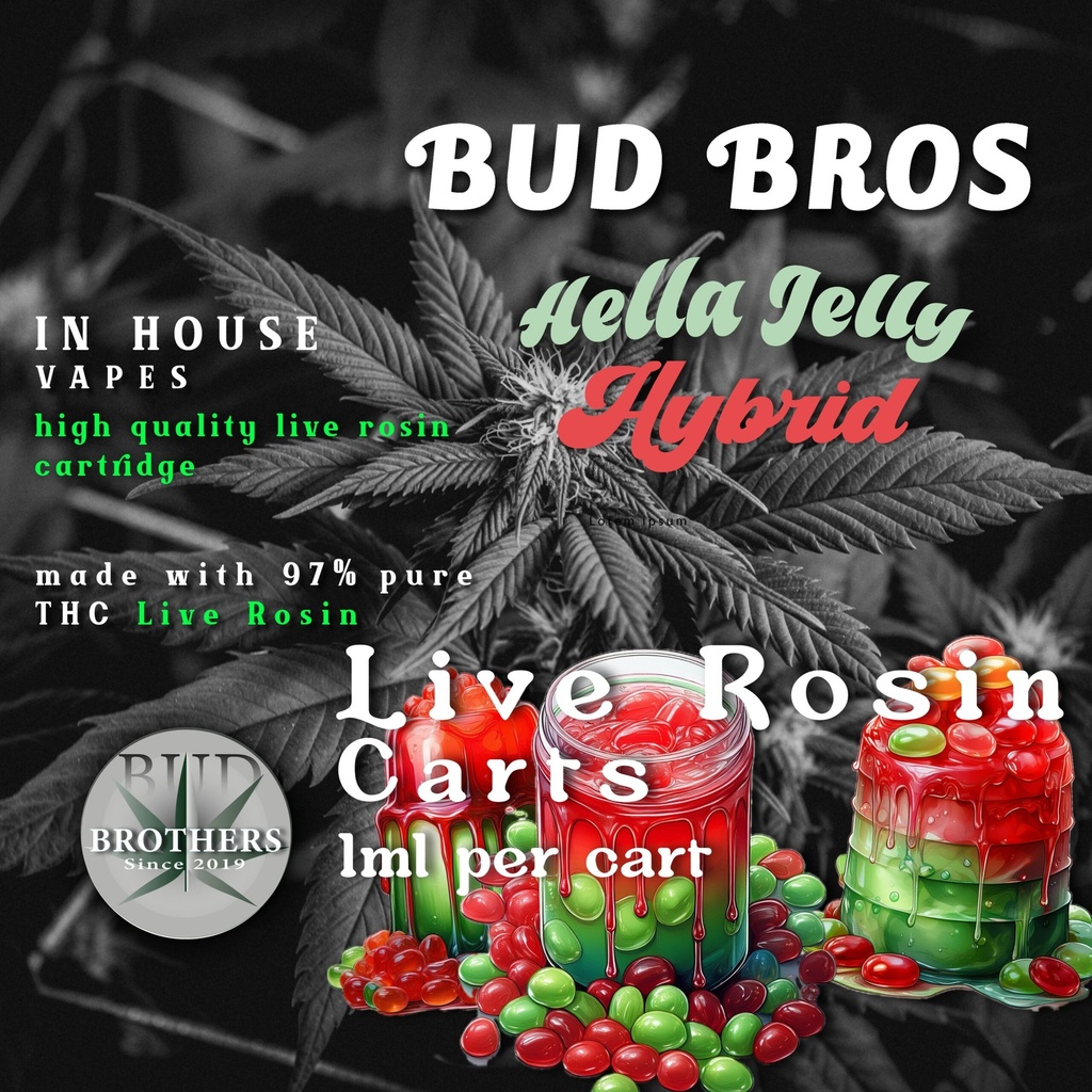 Bud Brothers - Live Rosin - 1ML Cardtridge Hella Jelly - Hybrid