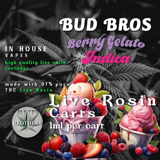 Bud Brothers - Live Rosin - 1ML Cardtridge Berry Gelato - Indica