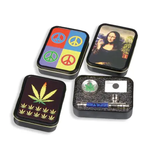 Rasta Pipe - Tin Set - Weed Leaf