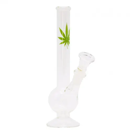 Bong - Clear Glass - Weed Leaf Design - 20cm